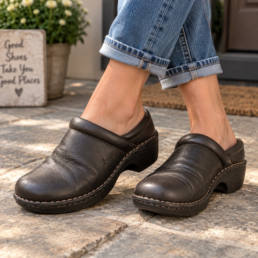 b.o.c. Born Concept Esme Clogs Brown Leather Slip On Shoes BC6632 Size 8.5